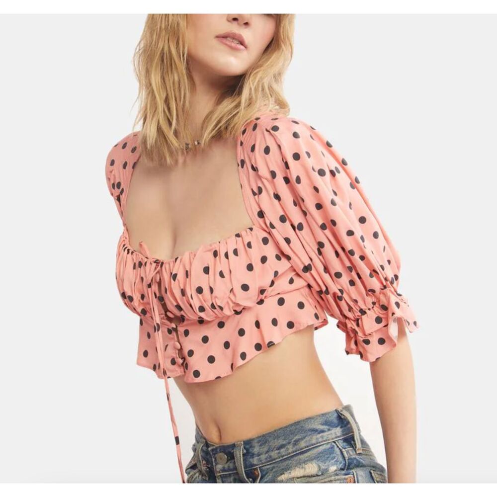 FOR LOVE & LEMONS Keeley Polka Dot Crop Top‎ NWT Sz XS